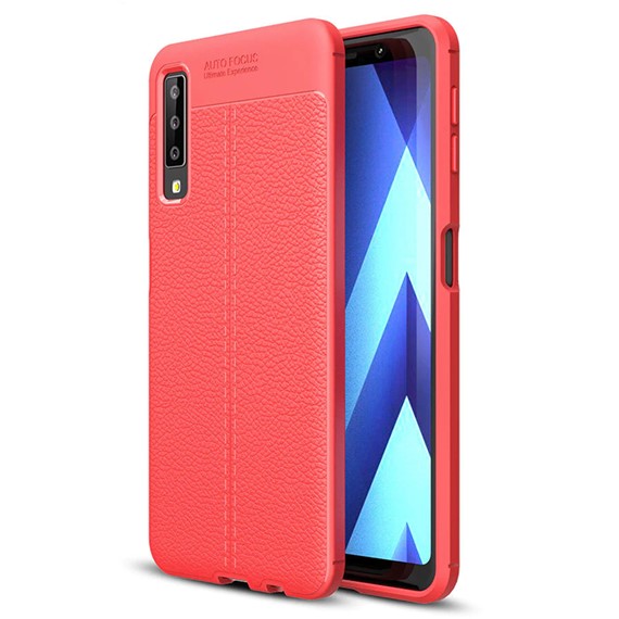 Microsonic Samsung Galaxy A7 2018 Kılıf Deri Dokulu Silikon Kırmızı 1
