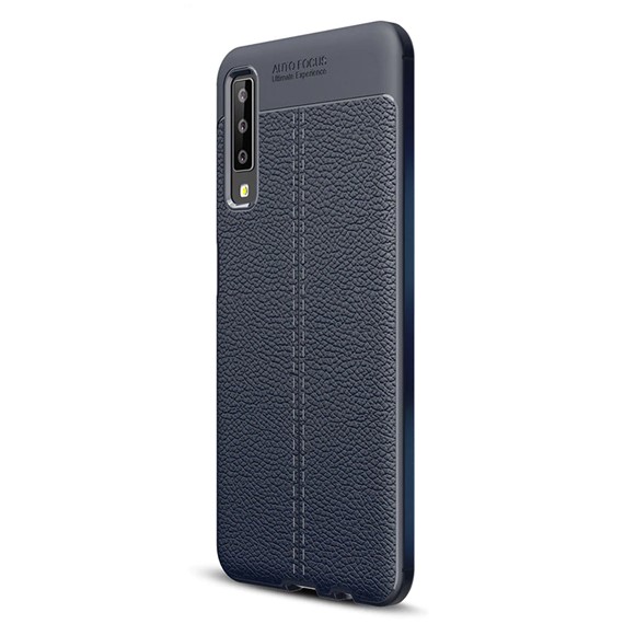 Microsonic Samsung Galaxy A7 2018 Kılıf Deri Dokulu Silikon Lacivert 2