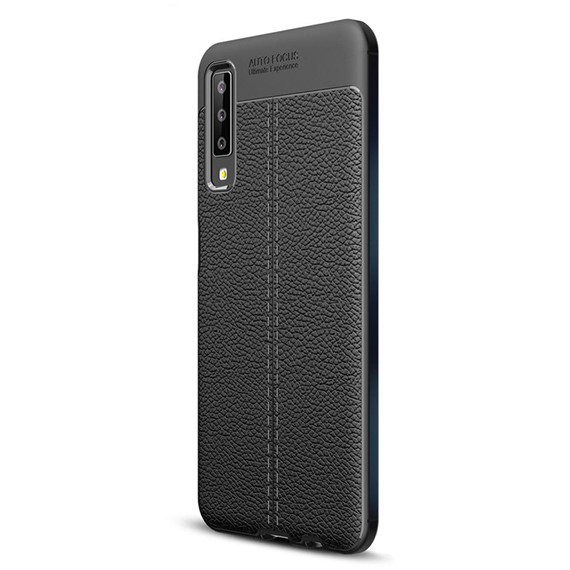 Microsonic Samsung Galaxy A7 2018 Kılıf Deri Dokulu Silikon Siyah 2