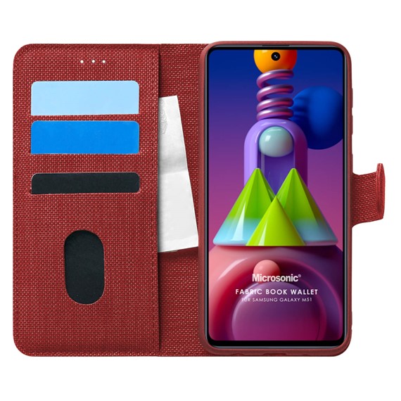 Microsonic Samsung Galaxy M51 Kılıf Fabric Book Wallet Kırmızı 1