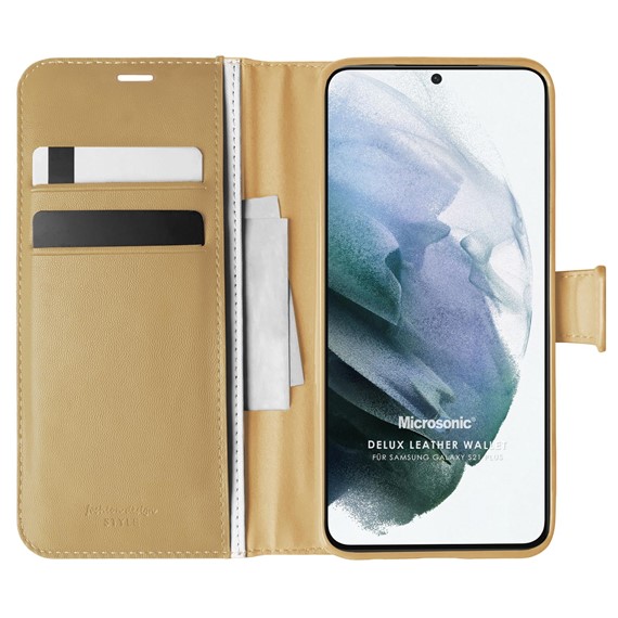 Microsonic Samsung Galaxy S21 Plus Kılıf Delux Leather Wallet Gold 1