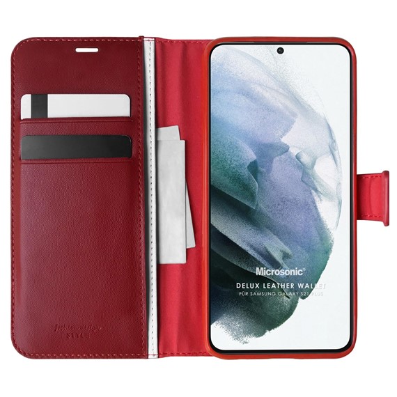 Microsonic Samsung Galaxy S21 Plus Kılıf Delux Leather Wallet Kırmızı 1