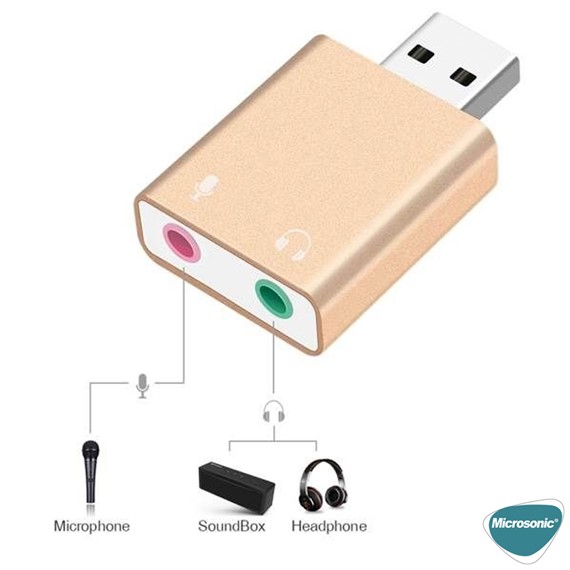 Microsonic USB Sound Card USB to 3 5mm Kulaklık ve Mikrofon Çevirici Adaptör Gold 3