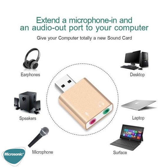 Microsonic USB Sound Card USB to 3 5mm Kulaklık ve Mikrofon Çevirici Adaptör Gold 4