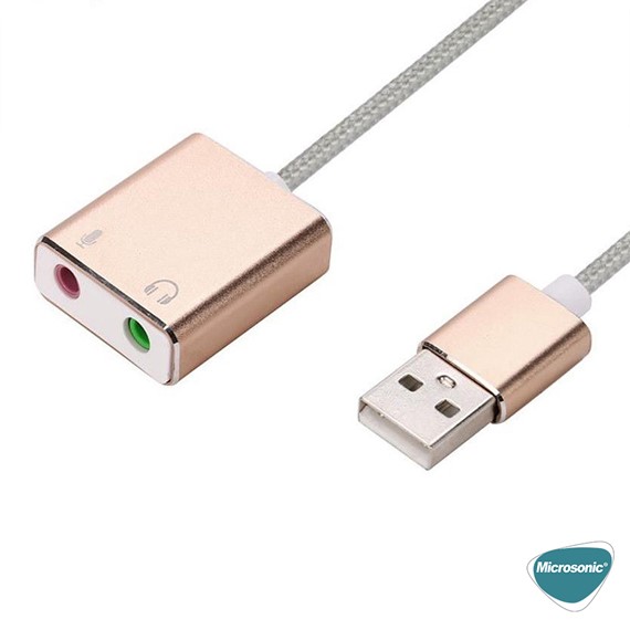 Microsonic USB Sound Card Kablo USB to 3 5mm Kulaklık ve Mikrofon Çevirici Adaptör Rose Gold 2