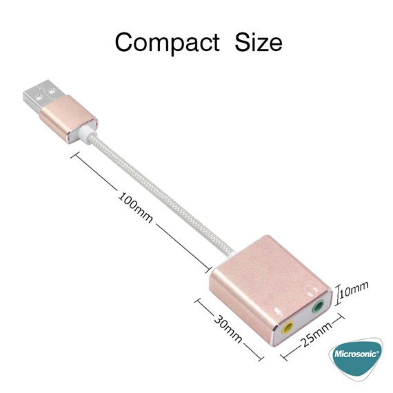 Microsonic USB Sound Card Kablo USB to 3 5mm Kulaklık ve Mikrofon Çevirici Adaptör Rose Gold 6