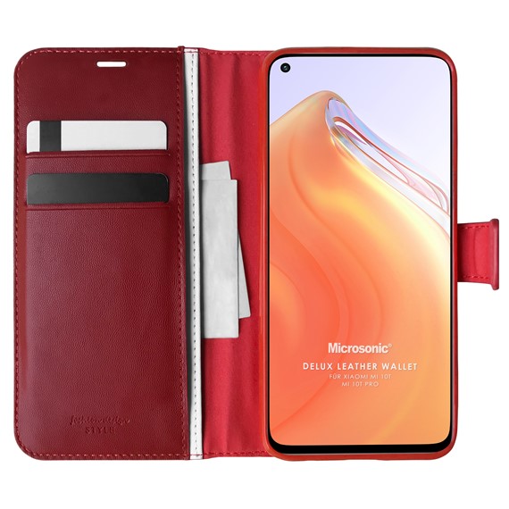 Microsonic Xiaomi Mi 10T Kılıf Delux Leather Wallet Kırmızı 1