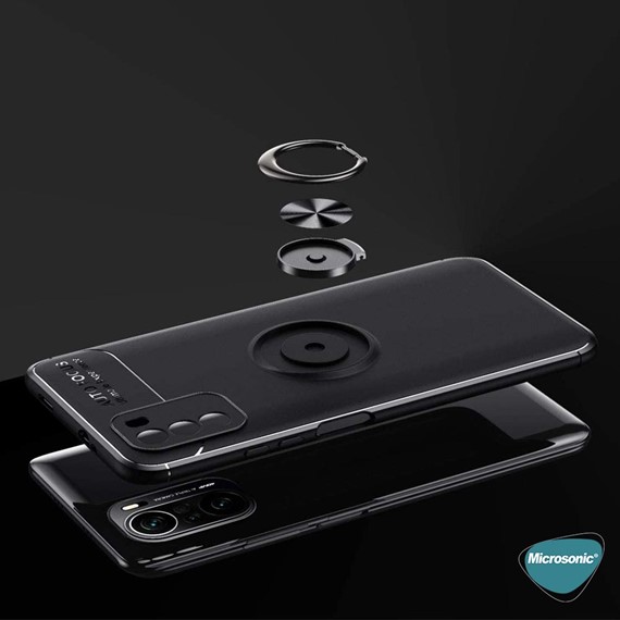 Microsonic Xiaomi Redmi K40 Kılıf Kickstand Ring Holder Siyah Rose 6