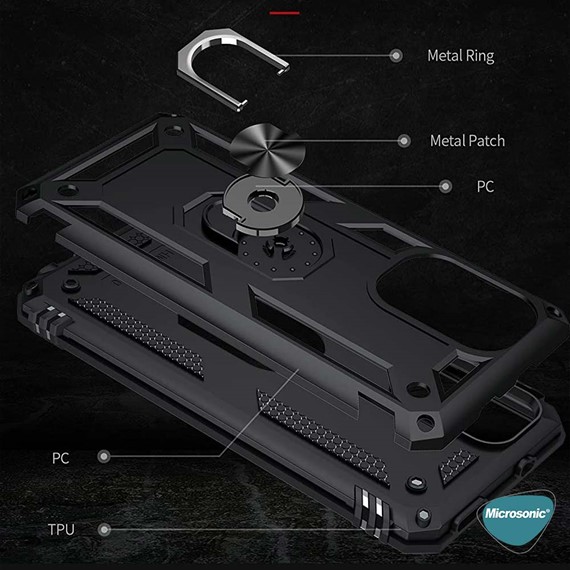 Microsonic Xiaomi Redmi K40 Kılıf Military Ring Holder Siyah 5