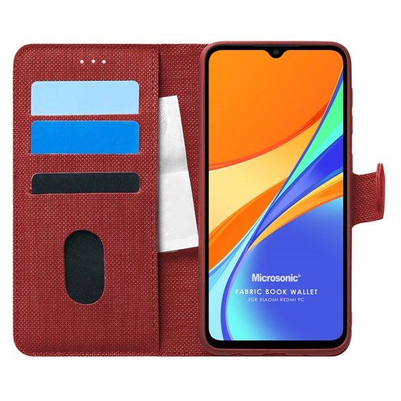 Microsonic Xiaomi Redmi 10A Kılıf Fabric Book Wallet Kırmızı 1