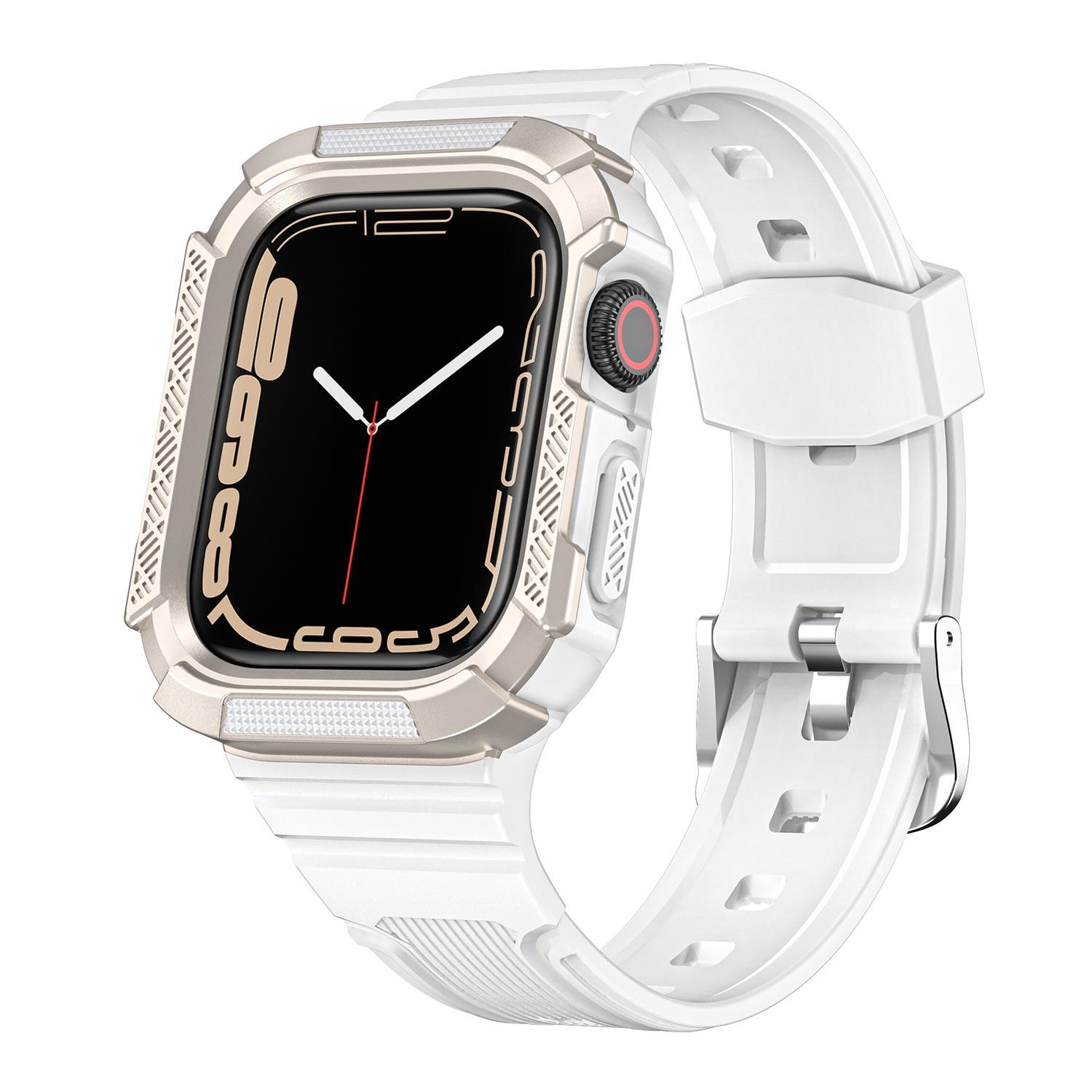 Microsonic Apple Watch 9 45mm Kordon Dual Apex Resist Beyaz Gold