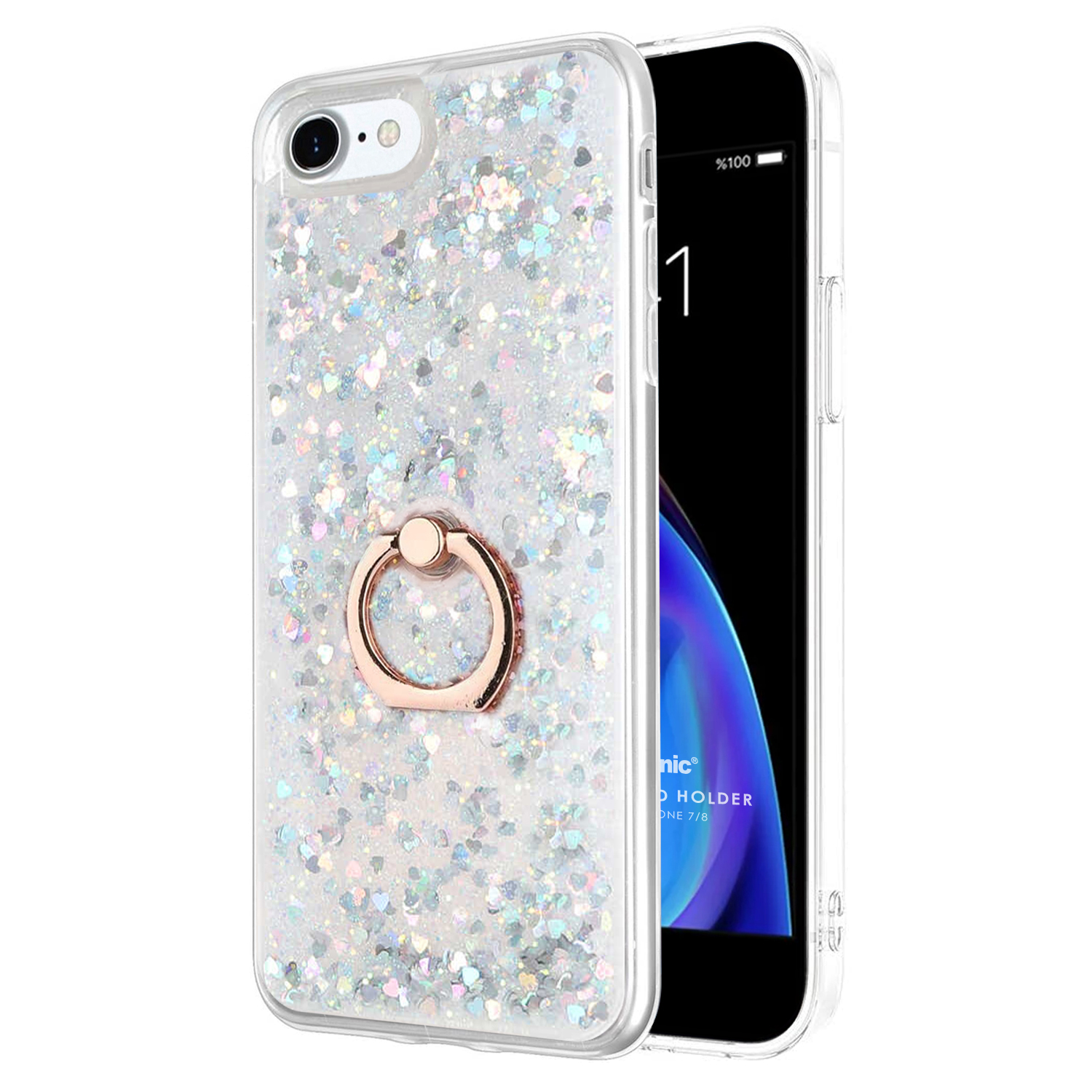 Microsonic Apple iPhone SE 2022 Kılıf Glitter Liquid Holder Gümüş