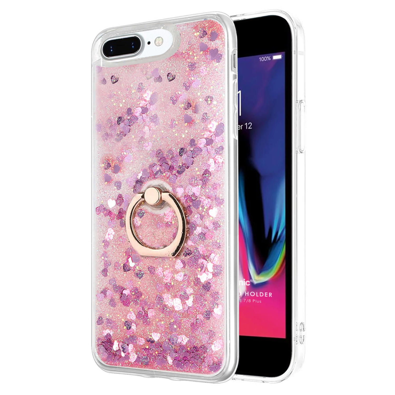 Microsonic Apple iPhone 8 Plus Kılıf Glitter Liquid Holder Pembe