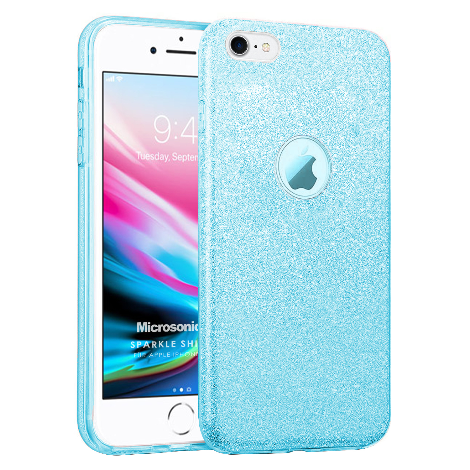 Microsonic Apple iPhone SE 2022 Kılıf Sparkle Shiny Mavi