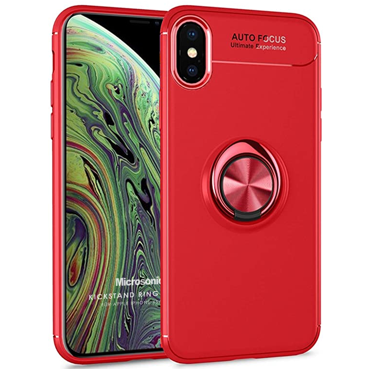 Microsonic Apple iPhone XS Kılıf Kickstand Ring Holder Kırmızı