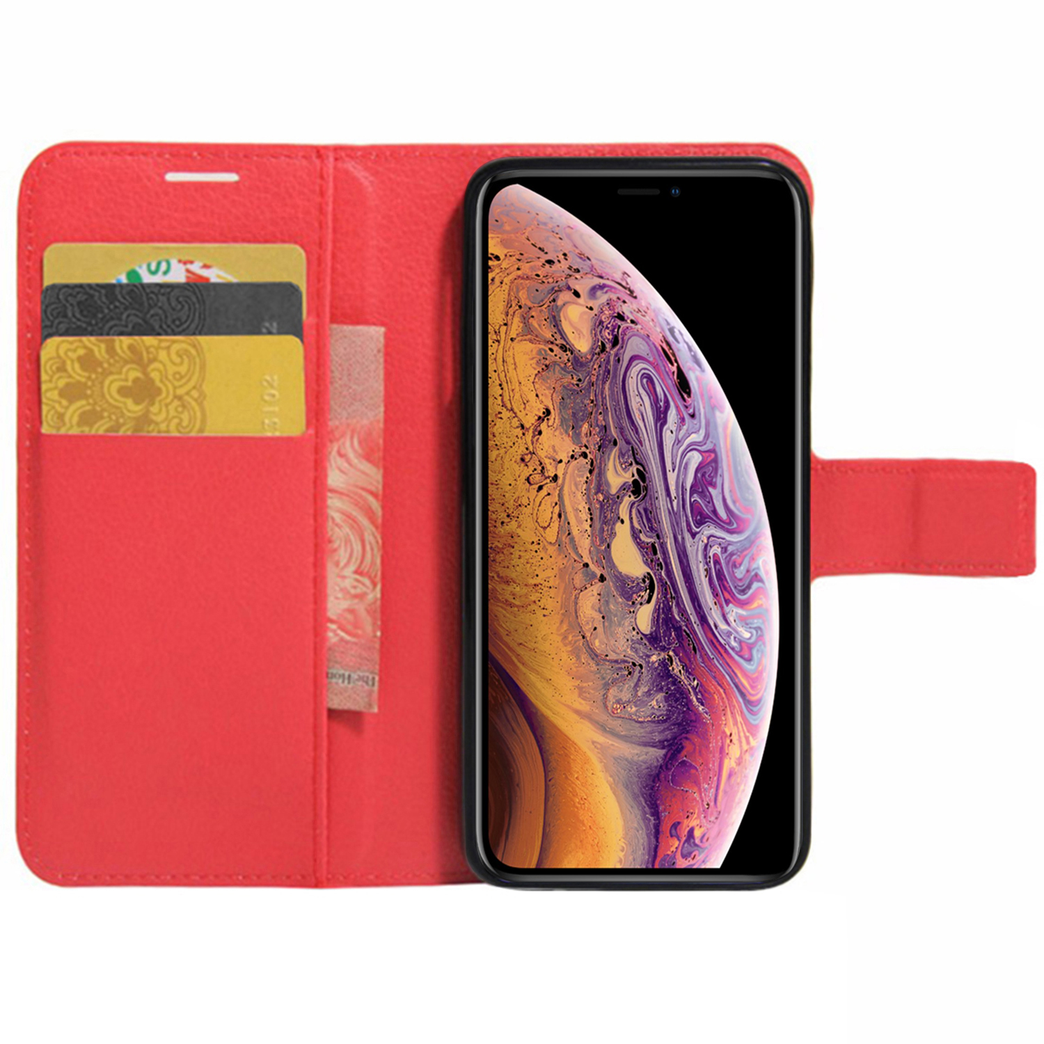 Microsonic Cüzdanlı Deri Apple iPhone XS Kılıf Kırmızı