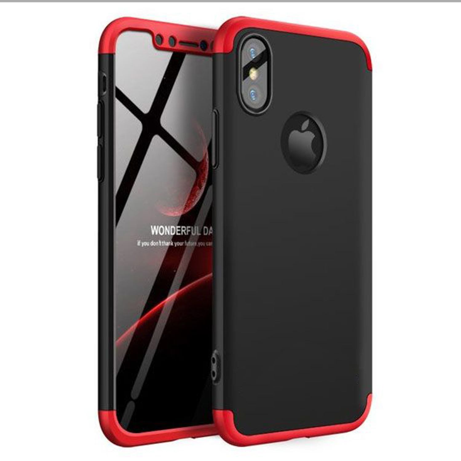 Microsonic Apple iPhone XS Kılıf Double Dip 360 Protective Siyah Kırmızı