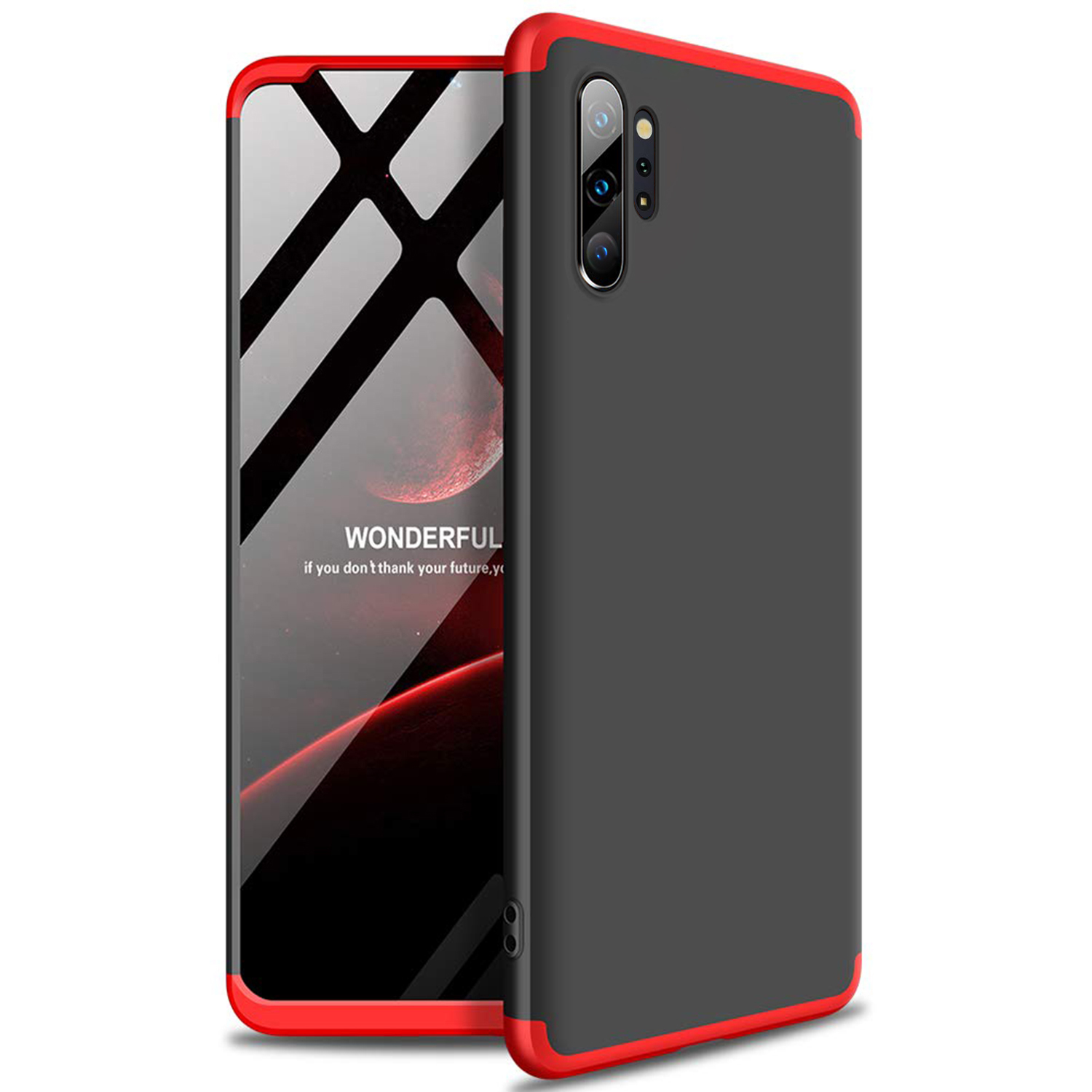 Microsonic Samsung Galaxy Note 10 Plus Kılıf Double Dip 360 Protective Siyah Kırmızı