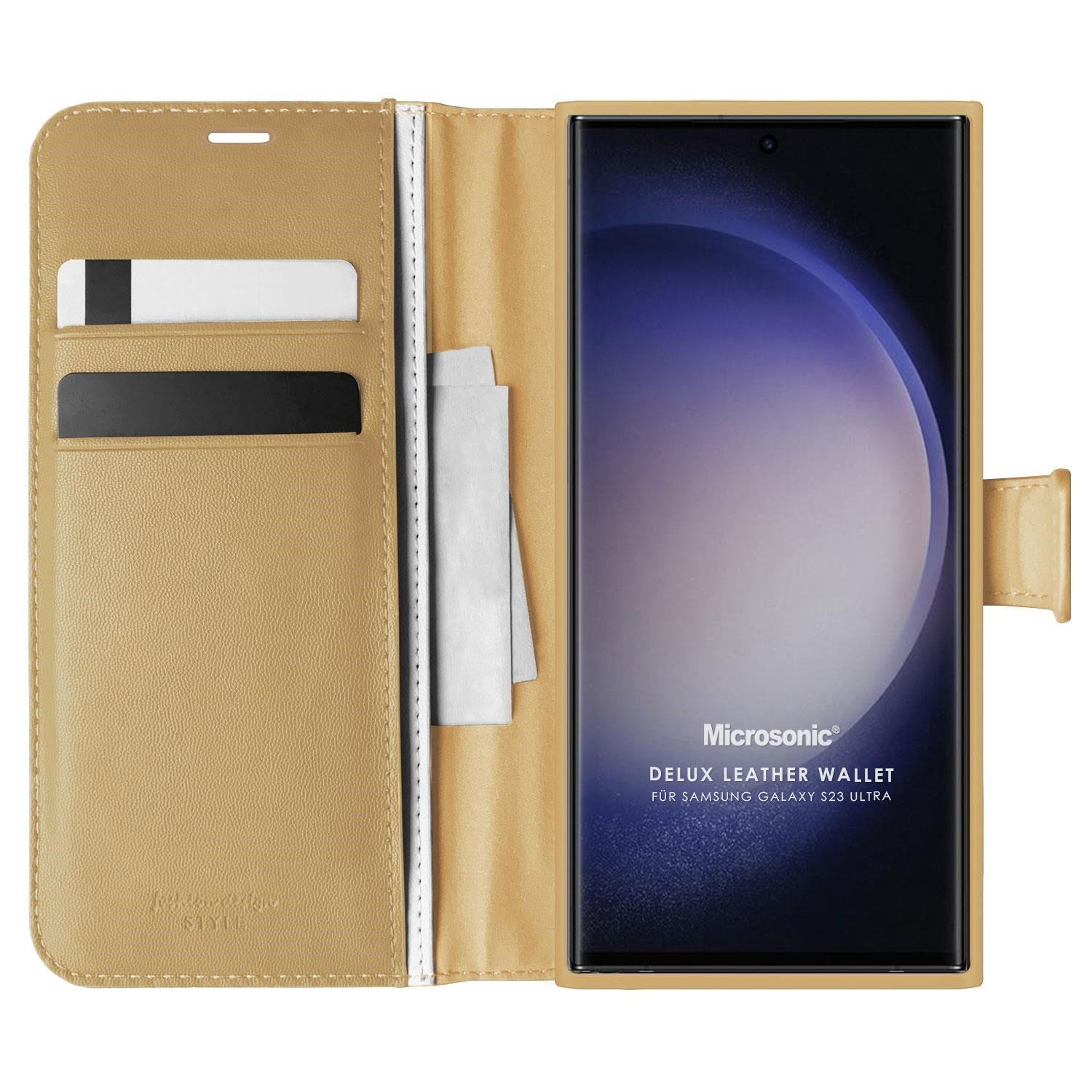 Microsonic Samsung Galaxy S23 Ultra Kılıf Delux Leather Wallet Gold