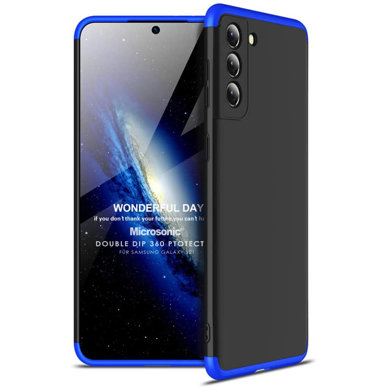 Microsonic Samsung Galaxy S21 Kılıf Double Dip 360 Protective Siyah Mavi
