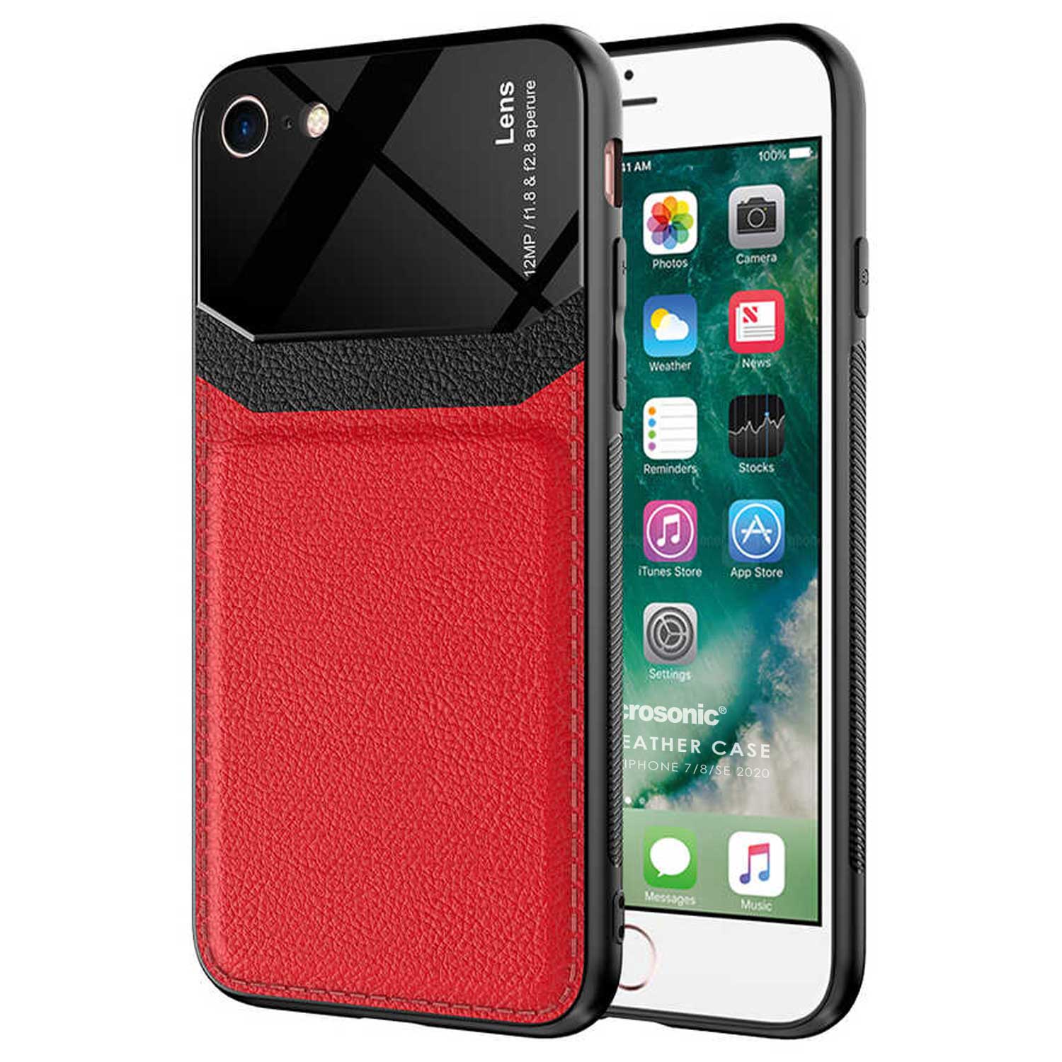 Microsonic Apple iPhone 8 Kılıf Uniq Leather Kırmızı
