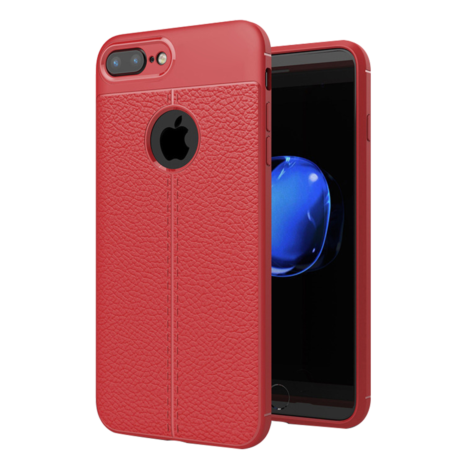 Microsonic Apple iPhone 7 Plus Kılıf Deri Dokulu Silikon Kırmızı