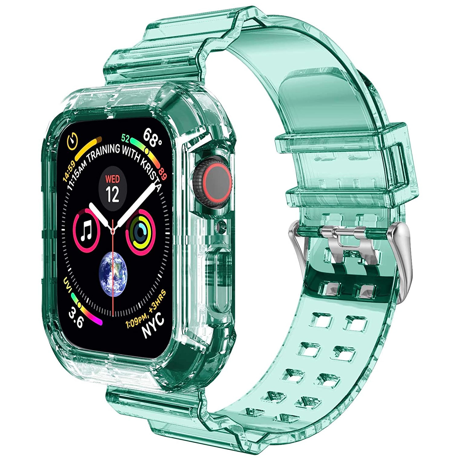 Microsonic Apple Watch SE 44mm Kordon Transparent Clear Band Yeşil