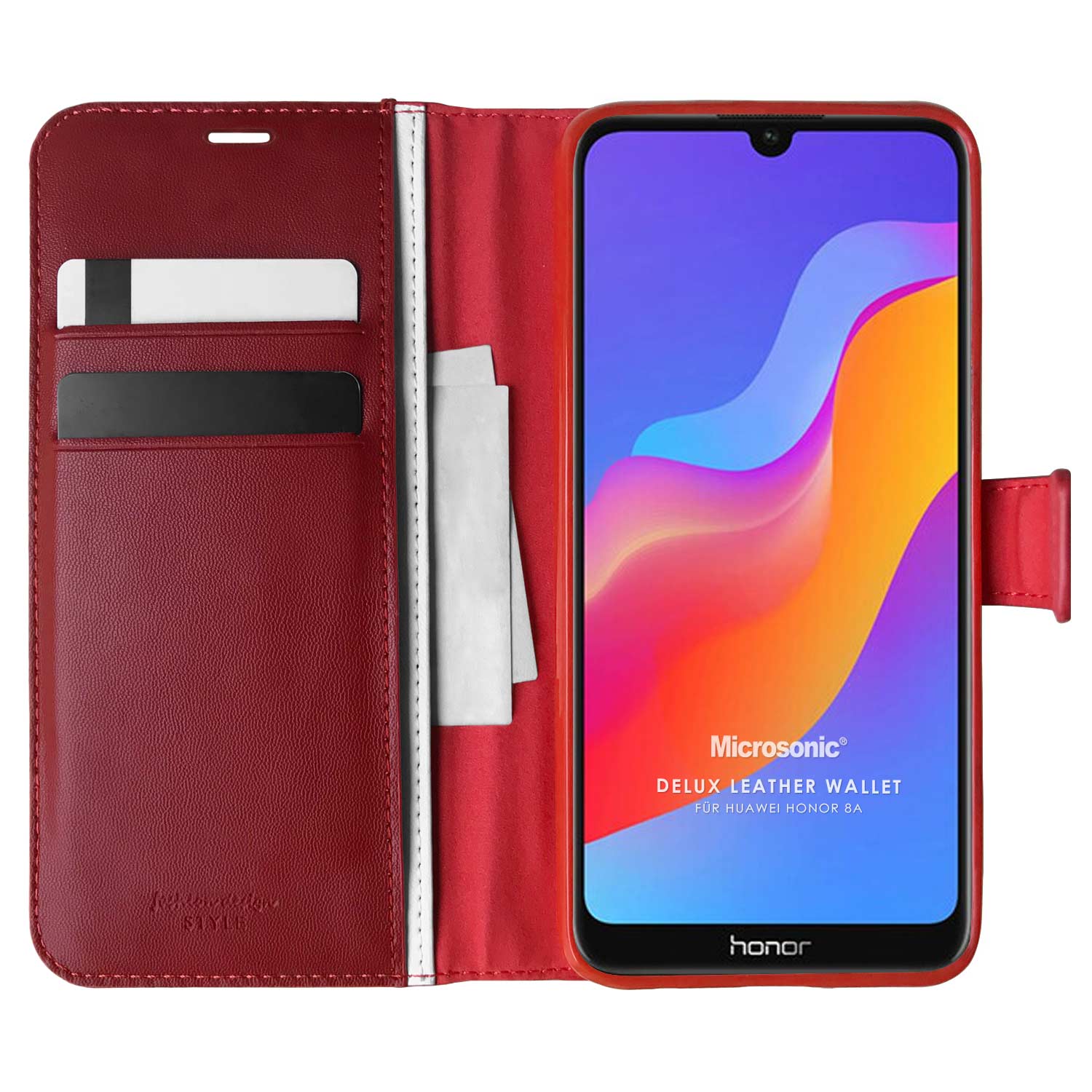 Microsonic Huawei Honor 8A Kılıf Delux Leather Wallet Kırmızı