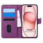 Microsonic Apple iPhone 15 Kılıf Fabric Book Wallet Mor