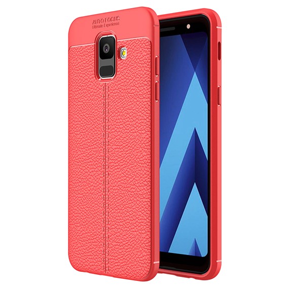 Microsonic Samsung Galaxy A6 2018 Kılıf Deri Dokulu Silikon Kırmızı 1