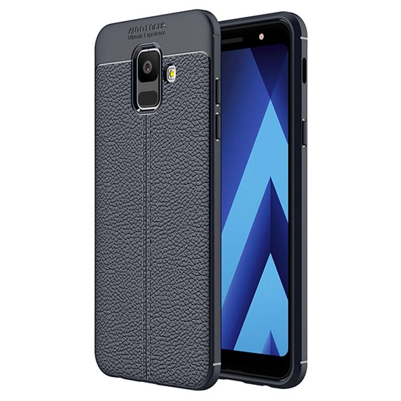 Microsonic Samsung Galaxy A6 2018 Kılıf Deri Dokulu Silikon Lacivert 1