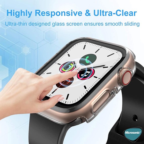 Microsonic Apple Watch SE 44mm Kılıf Clear Premium Slim WatchBand Şeffaf 8