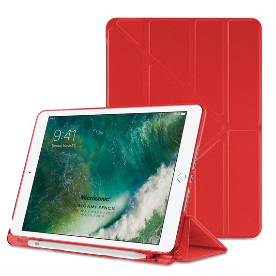 Microsonic Apple iPad 9 7 2017 Kılıf A1822-A1823 Origami Pencil Kırmızı 1