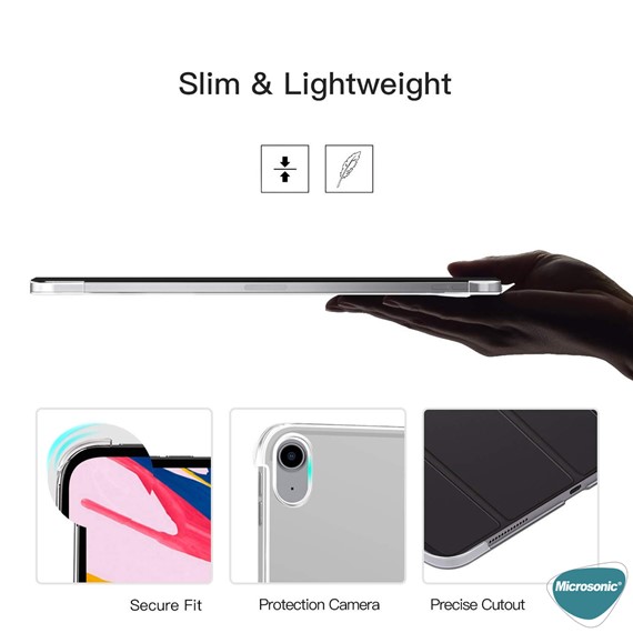 Microsonic Apple iPad Air 5 Nesil 2022 Kılıf A2588-A2589-A2591 Slim Translucent Back Smart Cover Siyah 4