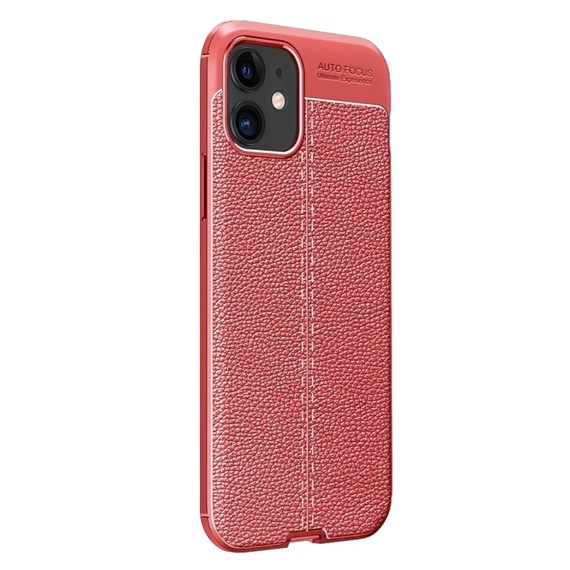 Microsonic Apple iPhone 12 Kılıf Deri Dokulu Silikon Kırmızı 2