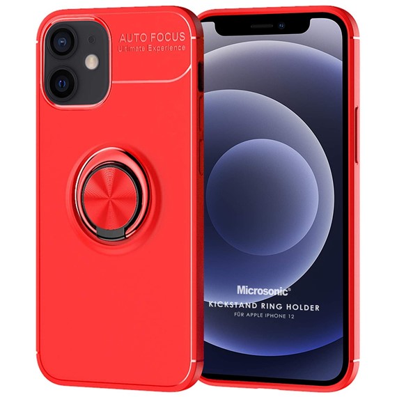 Microsonic Apple iPhone 12 Kılıf Kickstand Ring Holder Kırmızı 1