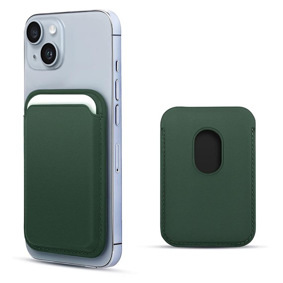 Microsonic Apple iPhone 15 Plus Leather Wallet MagSafe Koyu Yeşil 1