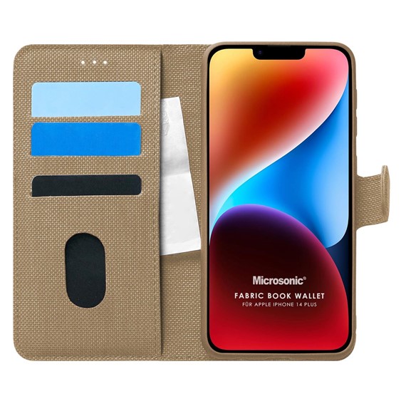 Microsonic Apple iPhone 14 Plus Kılıf Fabric Book Wallet Gold 1