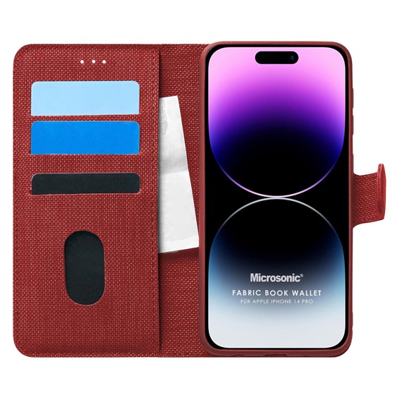 Microsonic Apple iPhone 14 Pro Kılıf Fabric Book Wallet Kırmızı 1