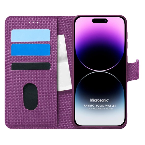 Microsonic Apple iPhone 14 Pro Kılıf Fabric Book Wallet Mor 1