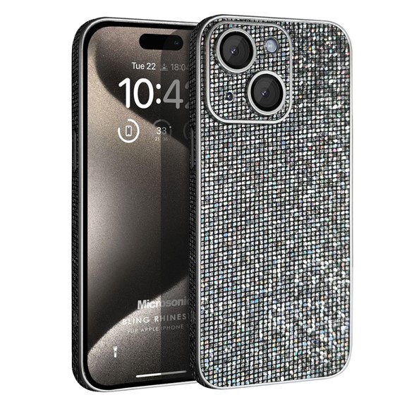 Microsonic Apple iPhone 15 Plus Kılıf Bling Rhinestones Koyu Gri 1