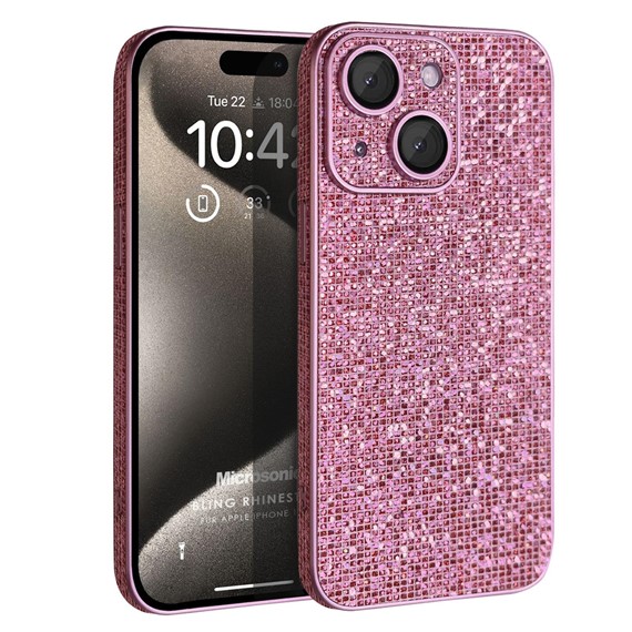 Microsonic Apple iPhone 15 Kılıf Bling Rhinestones Pembe 1