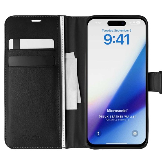 Microsonic Apple iPhone 15 Kılıf Delux Leather Wallet Siyah 1