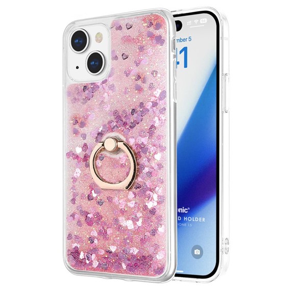 Microsonic Apple iPhone 15 Kılıf Glitter Liquid Holder Pembe 1