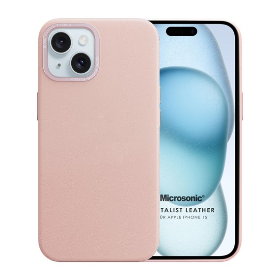 Microsonic Apple iPhone 15 Kılıf Metalist Leather Pembe 1