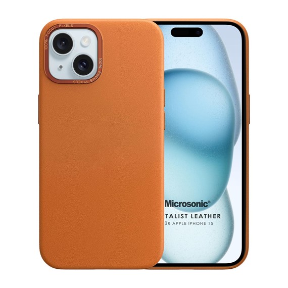 Microsonic Apple iPhone 15 Kılıf Metalist Leather Turuncu 1