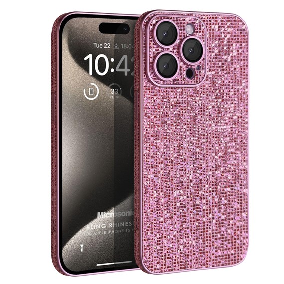 Microsonic Apple iPhone 15 Pro Max Kılıf Bling Rhinestones Pembe 1