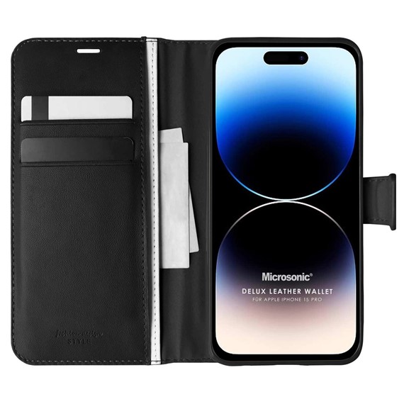 Microsonic Apple iPhone 15 Pro Kılıf Delux Leather Wallet Siyah 1