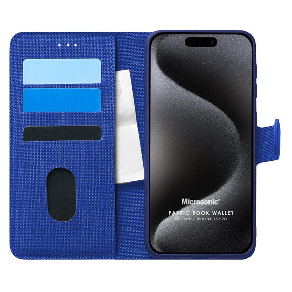 Microsonic Apple iPhone 15 Pro Kılıf Fabric Book Wallet Lacivert 1