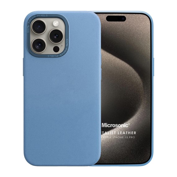 Microsonic Apple iPhone 15 Pro Kılıf Metalist Leather Mavi 1